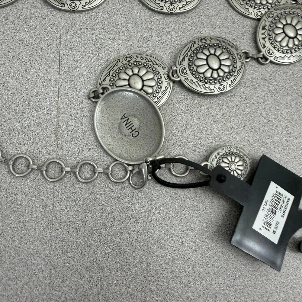 Shyanne Belt Womens Medium Silver Concho Chain Link Western Cowgirl Floral Boho